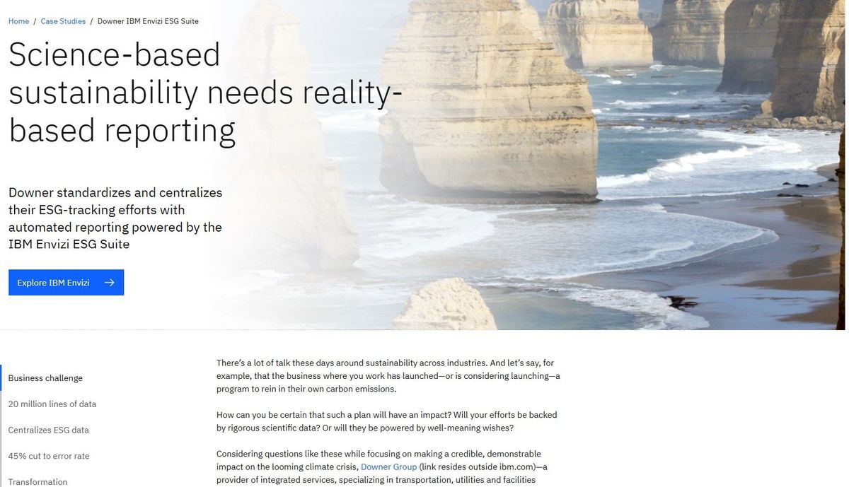 Downer Group using IBM Envizi for ESG data management and decarbonization reporting