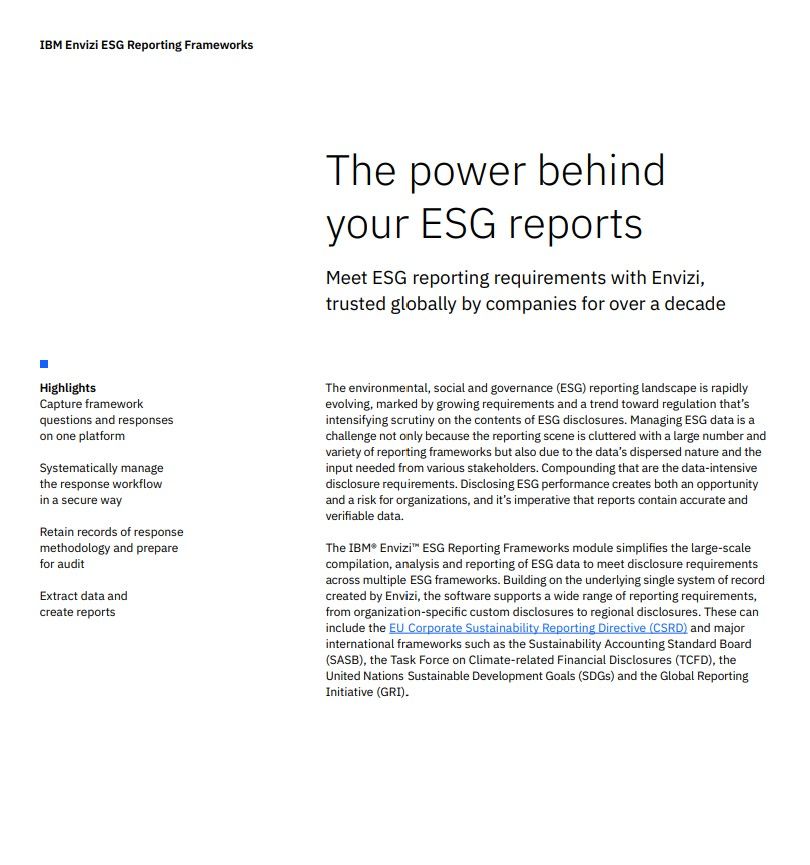 IBM Envizi centralized sustainability reporting across CSRD, SASB, GRI and other frameworks