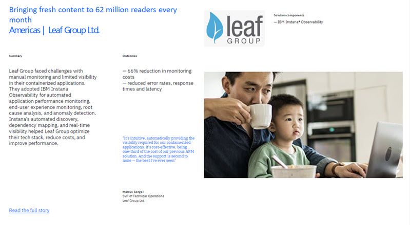 Leaf Group achieved 66% reduction in monitoring costs with IBM Instana